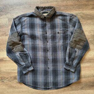 Outdoor Fit Casual Button Down Mens Large gray Brown Plaid Rugged Flannel Shirt